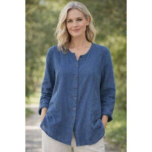 Flax by Jean Engelhart New Navy blue Linen button front shirt Lagenlook size 2X